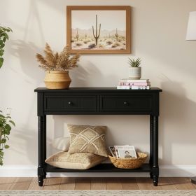 Traditional Black Console Table with Drawers & Shelf – Solid Pine Wood