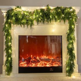 6FT Artificial Christmas Garland with LED String Lights – Pine Needle Cypress Holiday Decor