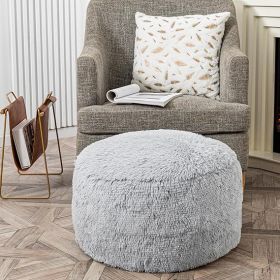 Asuprui Fur Ottoman Stool – Foldable Round Pouf Footrest, 20x20x12 in