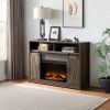 Tobias Rustic Oak Finish Fireplace TV Stand with Sliding Barn Doors