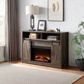 Tobias Rustic Oak Finish Fireplace TV Stand with Sliding Barn Doors