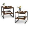 2-Tier Square End Table Set of 2, 20 Inch Rustic Brown Side Tables for Living Room & Bedroom