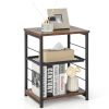 3-Tier Industrial Side Table with Adjustable Mesh Shelf – Rustic Wood & Metal Frame