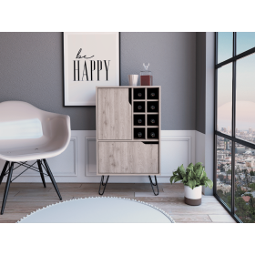 Modern L Bar Cabinet with Wine Rack & Storage – Light Gray Single Door Liquor Cabinet with 8-Bottle Holder