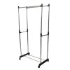 Dual-Bar Adjustable Clothes Rack with Shoe Shelf – Stainless Steel Garment Stand, Silver