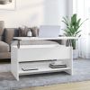 High Gloss White Coffee Table, Rectangular Engineered Wood with Hidden Storage