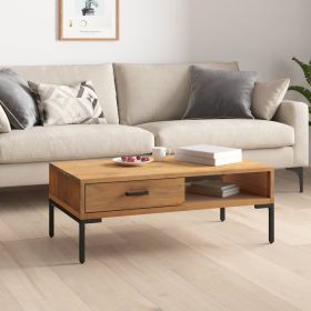 Industrial Coffee Table Solid Pine Wood with Drawer and Shelf – Brown