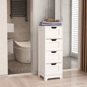 White Freestanding Storage Cabinet with 4 Drawers – Bathroom, Living Room, Kitchen