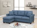 Blue Glossy Polyfiber Reversible Sectional Sofa with Chaise