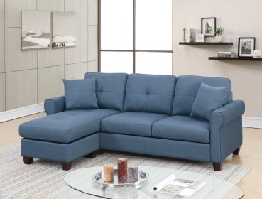 Blue Glossy Polyfiber Reversible Sectional Sofa with Chaise