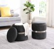 Modern Velvet Round Ottoman with Storage – Grey Tufted Upholstered Footrest with Hidden Storage