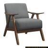 Modern Gray Fabric Accent Chair with Walnut Wood Frame