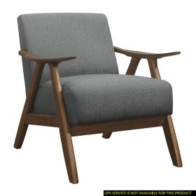 Modern Gray Fabric Accent Chair with Walnut Wood Frame