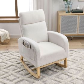 Welike 27.6" Modern High Back Rocking Chair – Teddy White with Side Pockets