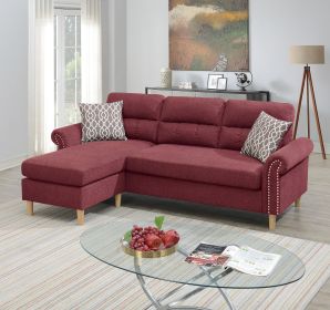 Paprika Red Reversible Sectional Sofa with Chaise and Pillows – Nailhead Trim