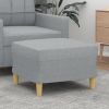Light Gray Fabric Footstool – Upholstered Polyester Footrest with Wooden Legs