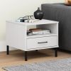White Bedside Table, Solid Pine Wood with Drawer and Shelf 19.7 x 19.7 x 17.7 in