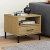 Industrial Bedside Table Solid Pine Wood & Metal – Brown