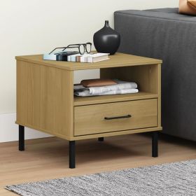 Industrial Bedside Table Solid Pine Wood & Metal – Brown