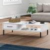 White Solid Pine Wood Coffee Table with Storage Drawer 39"