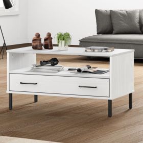 White Solid Pine Wood Coffee Table with Drawer – Rectangular Living Room Table
