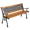 49" Garden Bench Patio Chair – Hardwood & Cast Iron Love Seat with Weave Back