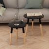 Scandinavian Black Side Table Set of 2 with Pinewood Legs