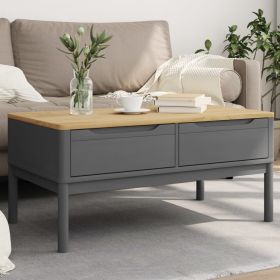 Grey Solid Pine Wood Coffee Table, 39 x 21.9 x 17.7 in, Rustic Modern Design