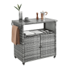 Outdoor Wicker Bar Cart, Patio Wine Serving Cart w/Wheels