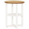 Round Oak and White Lamp Table with Storage Shelf
