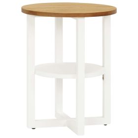 Round Oak and White Lamp Table with Storage Shelf