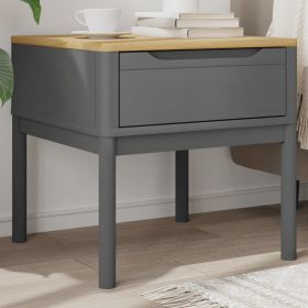 Grey Lamp Table – Solid Pine Wood Square Side Table with Storage Drawer