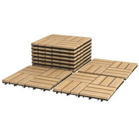 10-Piece Acacia Wood Interlocking Deck Tiles, 12 x 12 Inch Outdoor Patio Flooring