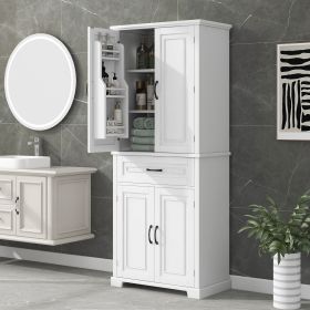 Tall Bathroom Storage Cabinet with Doors, Drawer & Adjustable Shelf