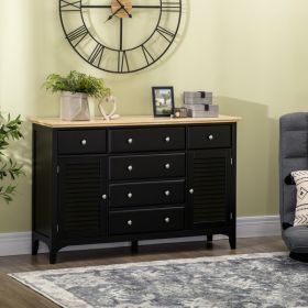 Black Storage Cabinet with Drawers & Adjustable Shelves – Modern Sideboard for Kitchen, Dining, or Living Room