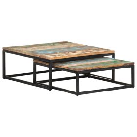 Reclaimed Wood Nesting Coffee Table Set of 2 with Iron Frame