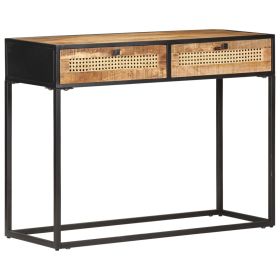 Console Table 39.4"x13.8"x29.5" Rough Mango Wood & Natural Cane