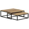 Nesting Coffee Table Set of 2 Solid Mango Wood with Black Metal Frame