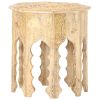 Whitewashed Solid Mango Wood Side Table with Hand-Carved Floral Design