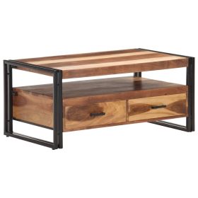 Industrial Coffee Table Solid Acacia Wood & Black Steel with Drawers