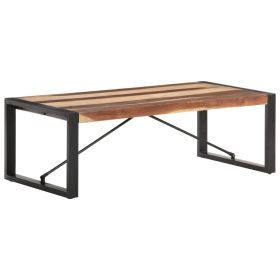 Industrial Coffee Table Solid Acacia Wood with Black Steel Frame 47.2"
