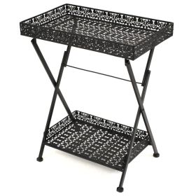 Black Metal Foldable Tea Table – 22.8x13.8x28.3 in Vintage Rectangular Accent Table