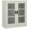 Office Cabinet Light Gray Steel – Tempered Glass 35.4 x 15.7 x 41.3 in