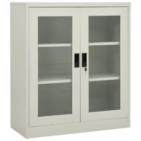 Office Cabinet Light Gray Steel – Tempered Glass 35.4 x 15.7 x 41.3 in