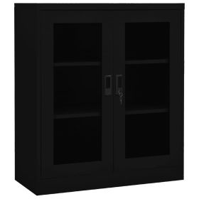Office Cabinet Black Steel – Medium with Height-Adjustable Shelves