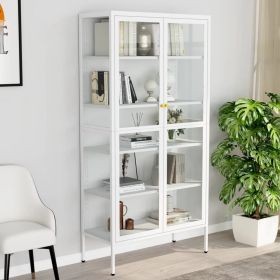 White Steel Display Cabinet with Tempered Glass – Large Modern Showcase