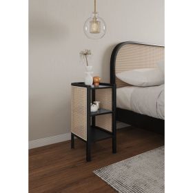 Manhattan Comfort Versailles Cane End Table – Black Frame with Natural Rattan Shelves