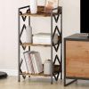 3-Tier Rustic Bookshelf – Small Space Metal & Wood Storage Shelf