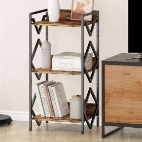 3-Tier Rustic Bookshelf – Small Space Metal & Wood Storage Shelf