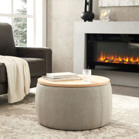 Round Storage Ottoman with Hidden Storage, 2-in-1 End Table and Footstool, Grey